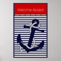 Custom Welcome Aboard Anchors Stripes Pattern