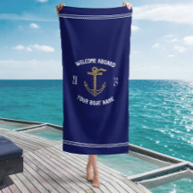 Custom Welcome Aboard Boat Name Navy Blue & Gold