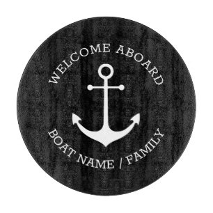 Custom Welcome Aboard nautical anchor black white Cutting Board