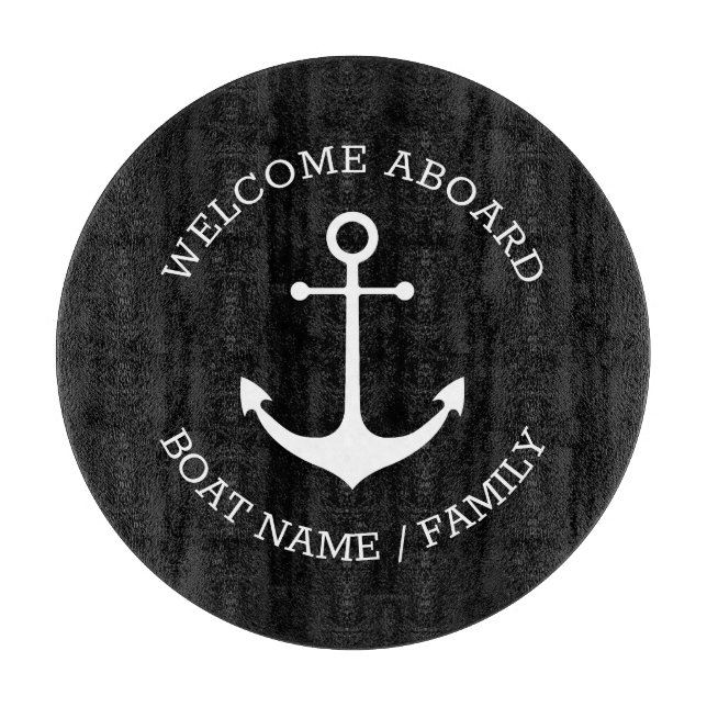 Custom Welcome Aboard nautical anchor black white Cutting Board (Front)