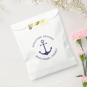 Custom Welcome Aboard nautical anchor navy white Favour Bags
