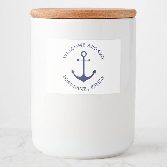 Custom Welcome Aboard nautical anchor navy white Food Label (Front)