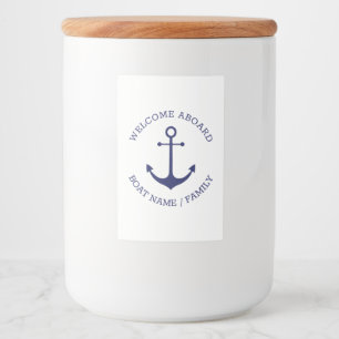 Custom Welcome Aboard nautical anchor navy white Food Label