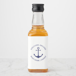 Custom Welcome Aboard nautical anchor navy white Liquor Bottle Label