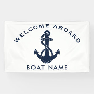 Custom Welcome Aboard Navy Blue Name Anchor Custom Banner