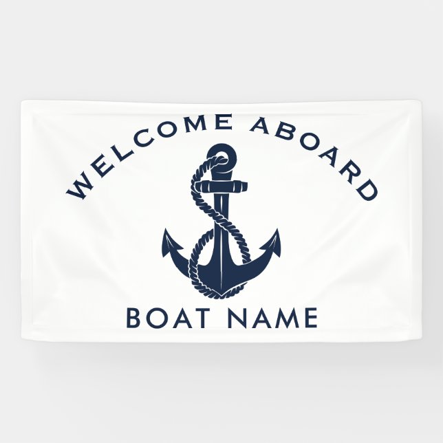Custom Welcome Aboard Navy Blue Name Anchor Custom Banner (Horizontal)