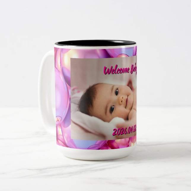 Custom Welcome Baby Photo & Text Mug (Front Left)