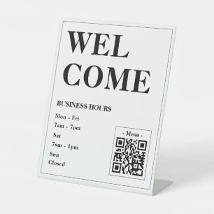 Custom Welcome Business Hours With QR Code Pedestal Sign