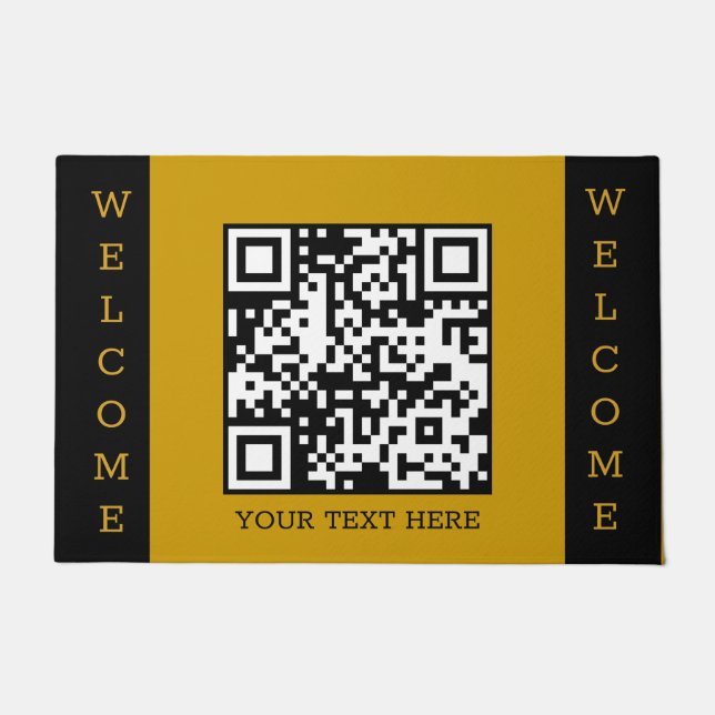 Custom WELCOME doormat with QR Code, Gold Black (Front)