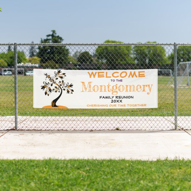 Custom Welcome Family Reunion Modern Orange Tree Banner (Insitu)