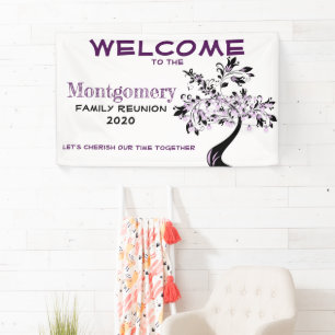 Custom Welcome Family Reunion Modern Purple Tree Banner