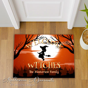 Custom Welcome Flying Witches Halloween Doormat