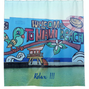 Custom Welcome Miami Beach Florida Graffiti Mural  Shower Curtain