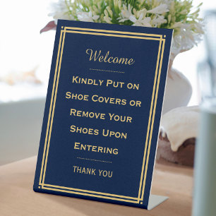 Custom Welcome Please Remove Your Shoes Navy Pedestal Sign