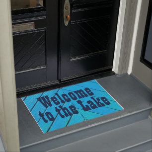 Custom "Welcome to the Lake" BLUE Rustic Wood Look Doormat