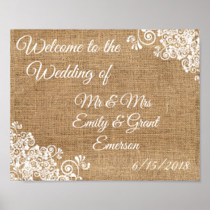 Custom Welcome to the Wedding of Rustic Burlap Poster