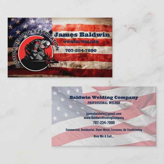 Custom Welder & Fabrication American Flag Business Card (Front/Back)