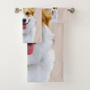 Custom Welsh Corgi Dog Personalised Drawing Bath Towel Set