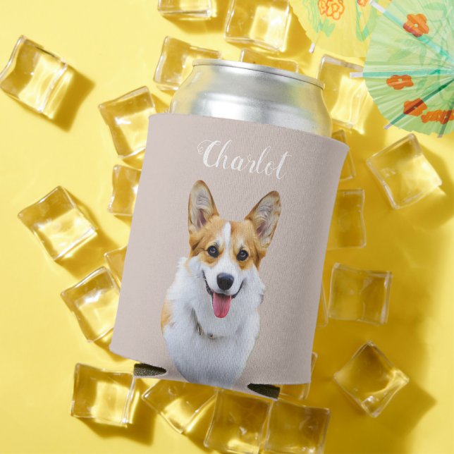 Custom Welsh Corgi Dog Personalised Drawing Can Cooler (In Situ Summer)