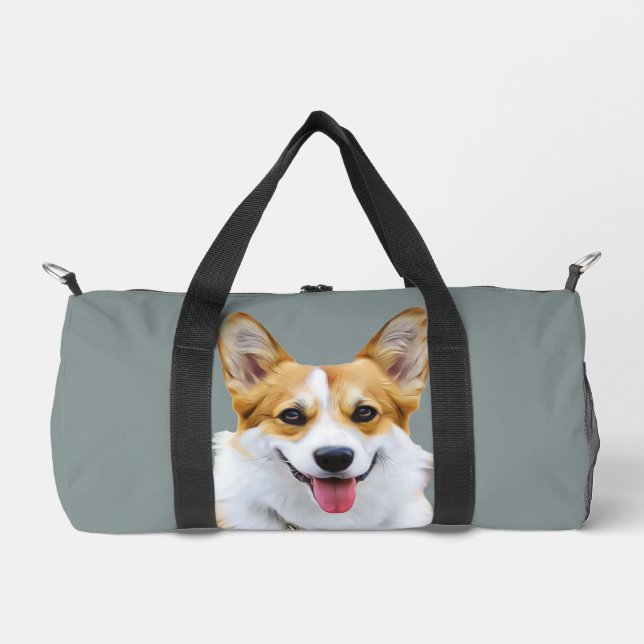 Custom Welsh Corgi Dog Personalised Drawing Duffle Bag (Front)