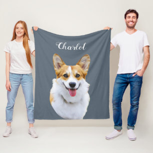 Custom Welsh Corgi Dog Personalised Drawing Fleece Blanket