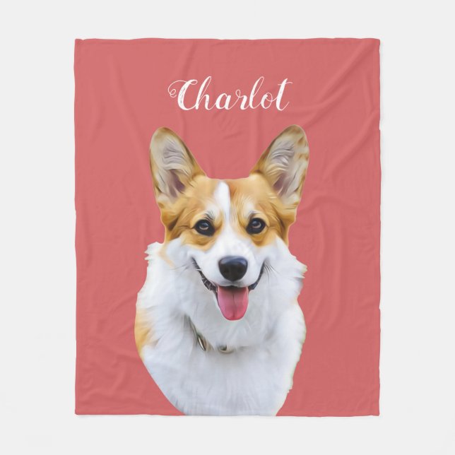 Custom Welsh Corgi Dog Personalised Drawing Fleece Blanket (Front)