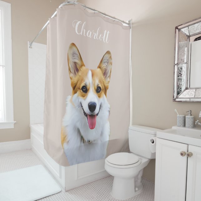 Custom Welsh Corgi Dog Personalised Drawing Show Shower Curtain (In Situ)