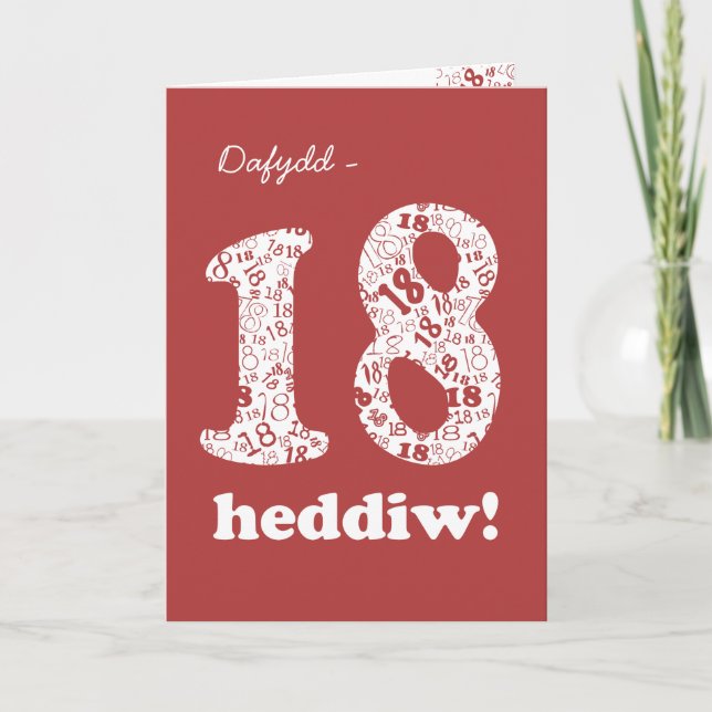 Custom Welsh Red White Numbers 18th Birthday Card (Front)