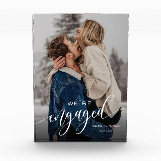 Custom We're Engaged! Keepsake Photo Block (Front)
