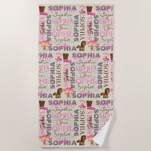 Custom Western Cowgirl Horse Lover Collage Name Beach Towel (Front)