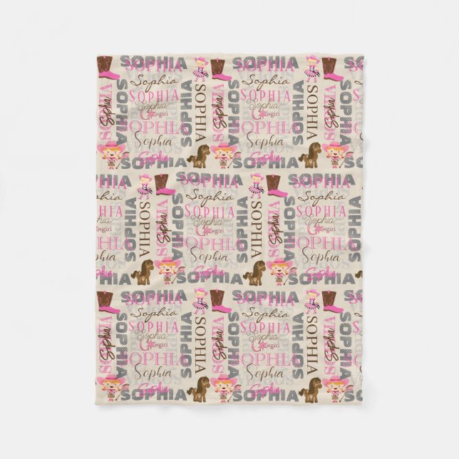 Custom Western Cowgirl Horse Lover Collage Name Fleece Blanket (Front)