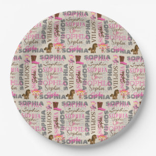 Custom Western Cowgirl Horse Lover Collage Name Paper Plate