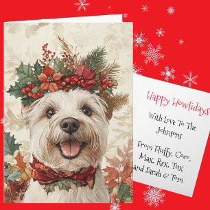 Custom Westie Christmas Floral Crown Holiday Card