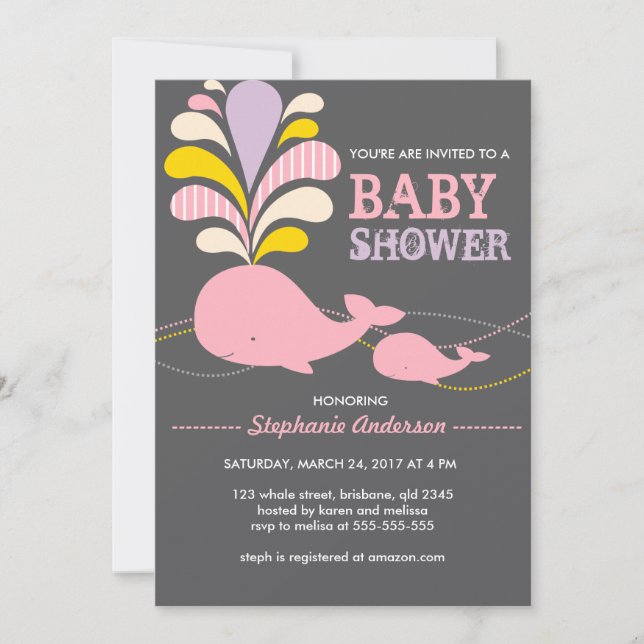 Custom whale baby shower invitation (Front)