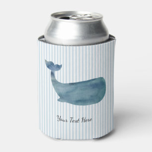 Custom Whale Painting Coastal Blue Stripe Can Cooler