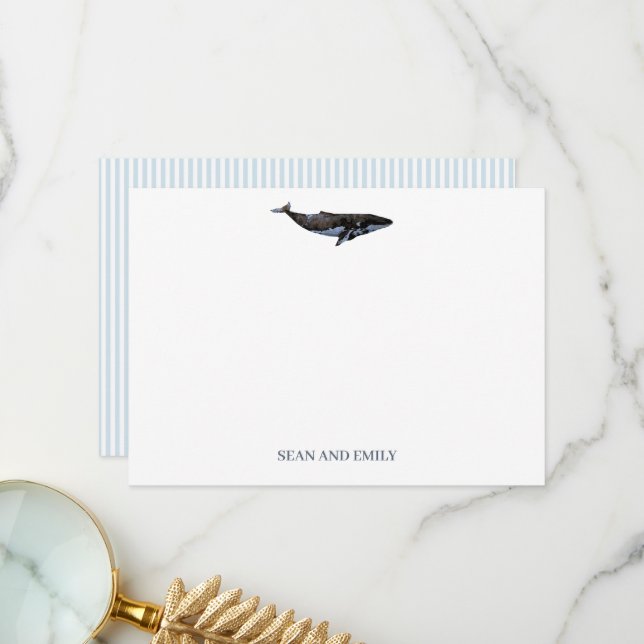 Custom Whale Painting Nautical Stationary Thank You Card (Front/Back In Situ)