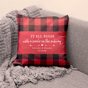 Custom Where It All Began Red Plaid Valentines Day Cushion