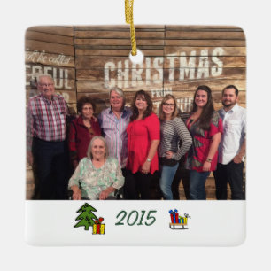 Custom Whimsical 2-sided Family Photo Christmas Ceramic Tree Decoration