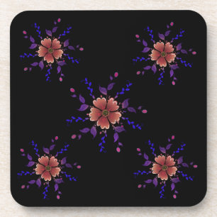 Custom Whimsical Copper and Purple Folk Art Floral Coaster