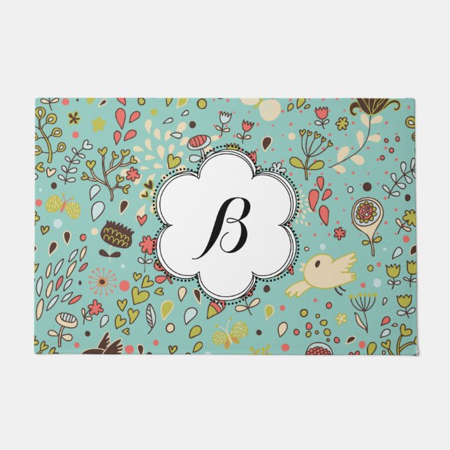 Custom Whimsical Flower Garden Doormat (Front)