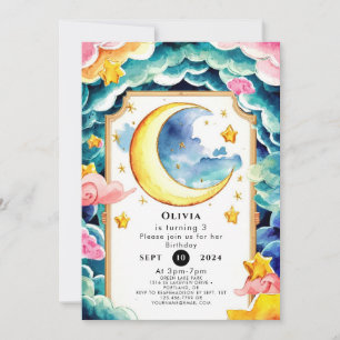 Custom Whimsical Moon Birthday Invitation