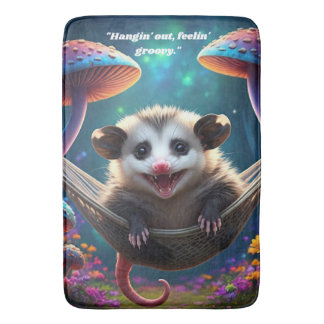 Custom Whimsical Opossum Psychedelic Hippie Bath Mat