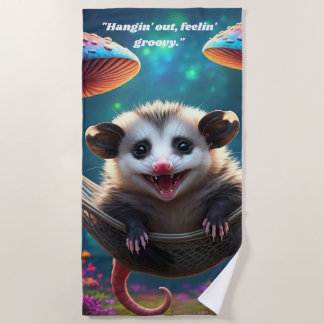 Custom Whimsical Opossum Psychedelic Hippie  Beach Towel