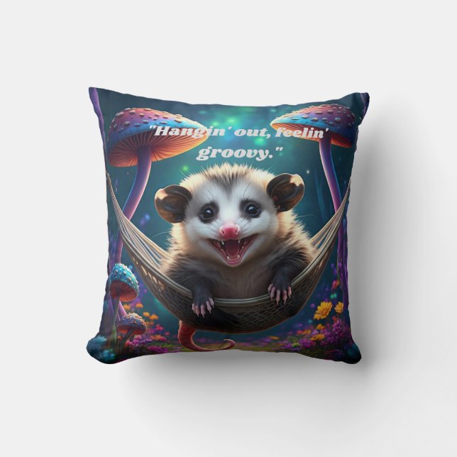 Custom Whimsical Opossum Psychedelic Hippie  Cushion (Front)