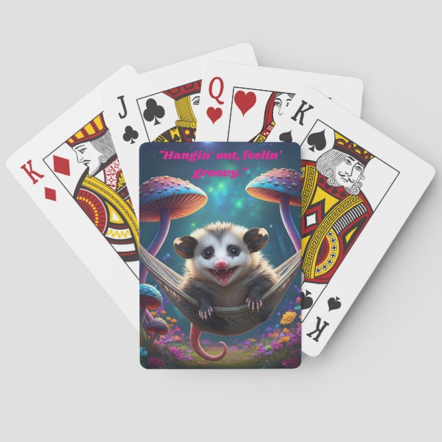 Custom Whimsical Opossum Psychedelic Hippie  Playing Cards (Back)