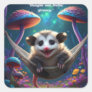 Custom Whimsical Opossum Psychedelic Hippie Square Sticker