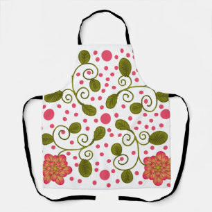 Custom Whimsical Pink Floral & Polka Dot Pattern Apron