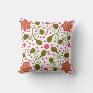 Custom Whimsical Pink Floral & Polka Dot Pattern Cushion