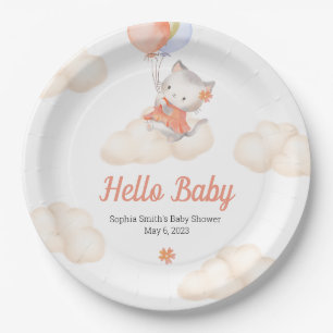 Custom Whimsical Sweet Floating Kitten Baby Girl Paper Plate