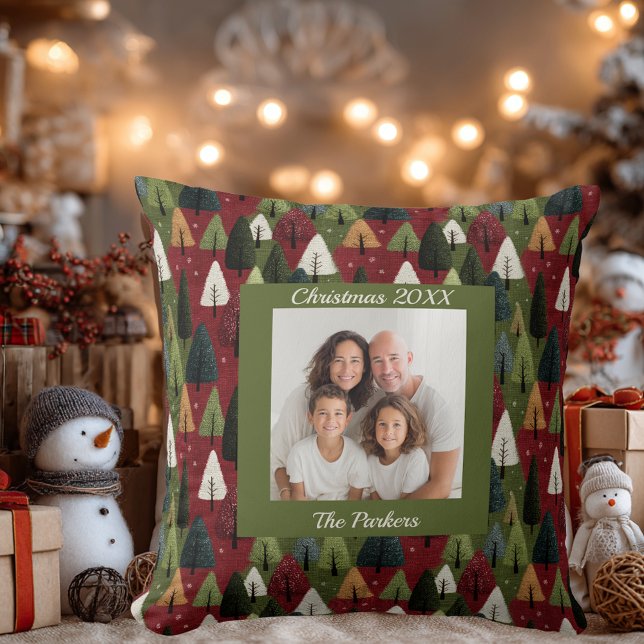Custom Whimsical Textured Family Photo Christmas Cushion (Creator Uploaded)